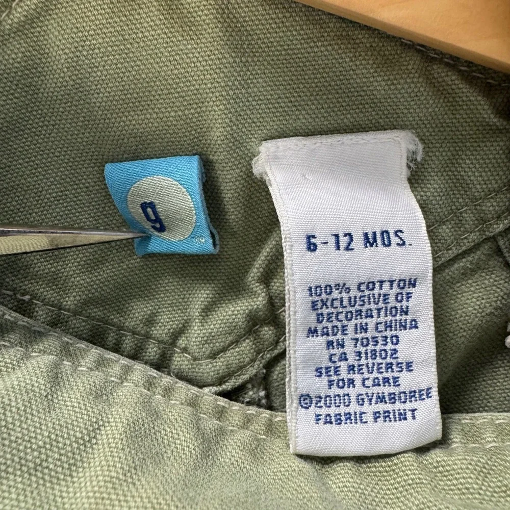 Vintage 2000 Gymboree Kids Unisex Olive Green Canvas Shortall Overalls 6-12M